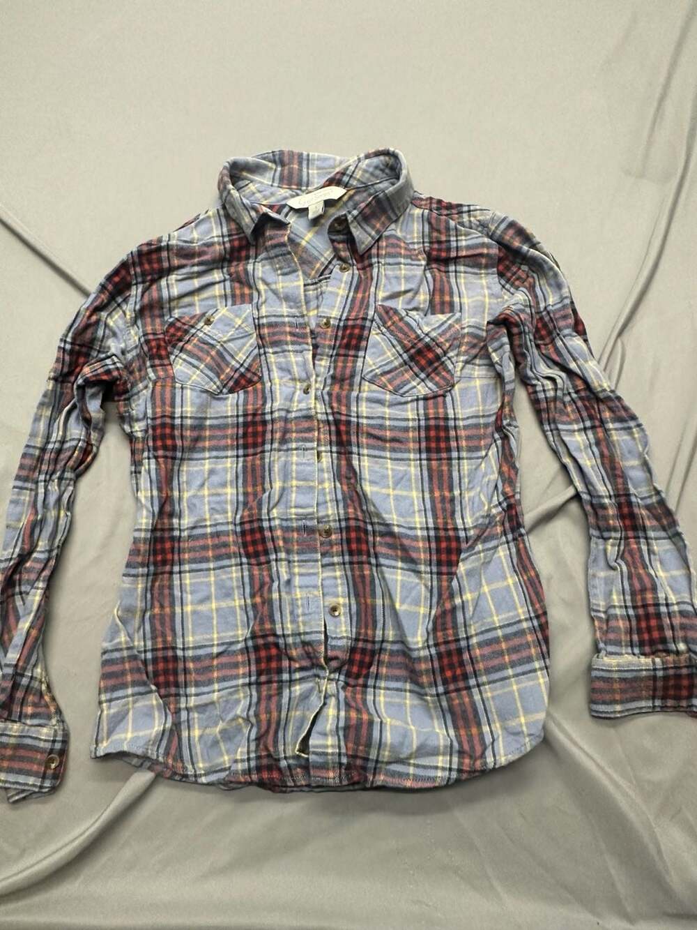 Guide Series Women's Blue Red Plaid Long Sleeve Button-Up Flannel Shirt Size L